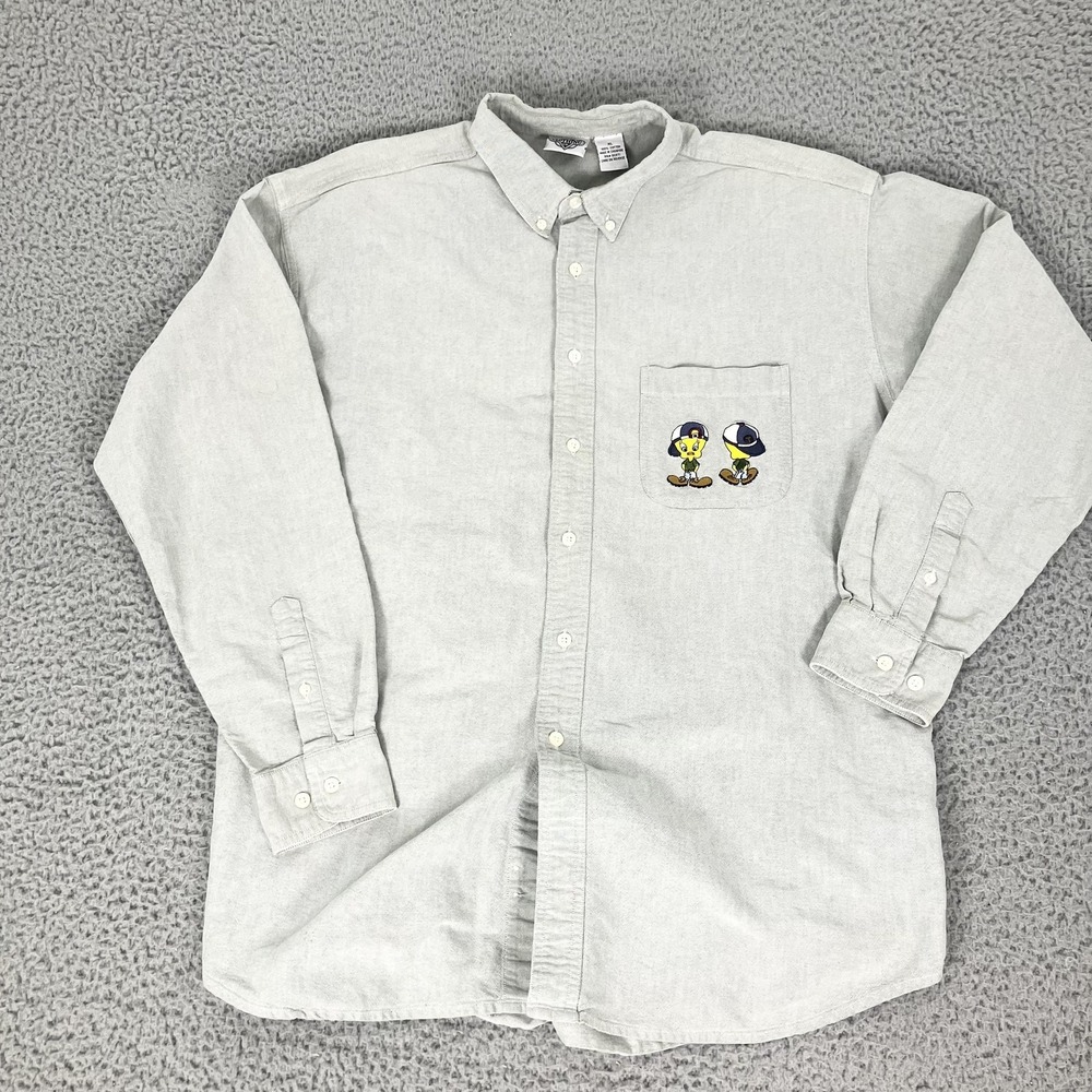 Vintage ACME Clothing Co. Shirt Mens XL Gray Tweety Looney Tunes Button Down - Picture 2 of 8